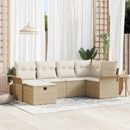 Conjunto de Sofás de Jardín de 6 Piezas con Cojines Beige de Ratán Poliéster von , Outdoor-Sofas - Ref: Foro24-3358880, Preis...