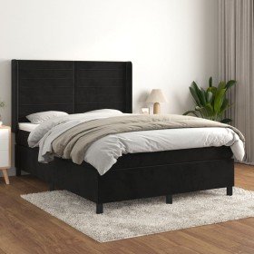Cama box spring con colchón terciopelo negro 140x200 cm en Camas y somieres | Comprar online en Foro24