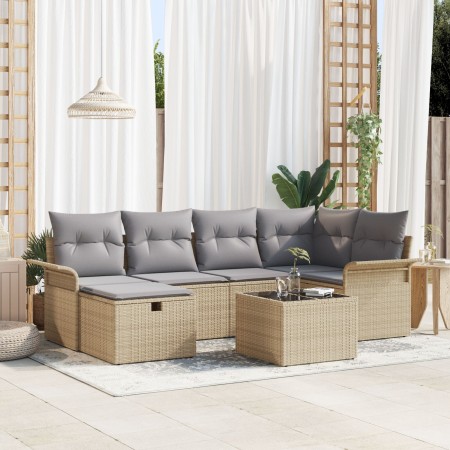 Juego de Sofá de Jardín de 7 Piezas con Cojines Beige Ratán Poliéster by , Outdoor sofas - Ref: Foro24-3358889, Price: 460,57...