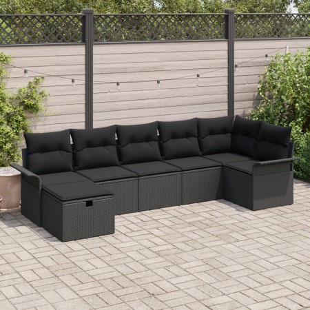 Juego de Sofá de Jardín de 7 Piezas con Cojines Negro de Ratán Poliéster von , Outdoor-Sofas - Ref: Foro24-3358902, Preis: 46...