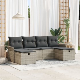Juego de Sofá de Jardín de 6 Piezas con Cojines Beige y Gris de Ratán Poliéster by , Outdoor sofas - Ref: Foro24-3358921, Pri...
