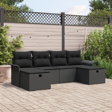 Juego de Sofás de Jardín de 6 Piezas con Cojines Negro Ratán Sintético by , Outdoor sofas - Ref: Foro24-3358922, Price: 378,5...