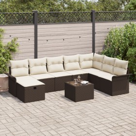 Juego de Sofás de Jardín de 9 Piezas con Cojines Ratán Poliéster by , Outdoor sofas - Ref: Foro24-3358937, Price: 578,08 €, D...