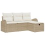 Conjunto de Sofá de Jardín de 4 Piezas con Cojines Beige de Poliratán by , Outdoor sofas - Ref: Foro24-3359050, Price: 288,46...