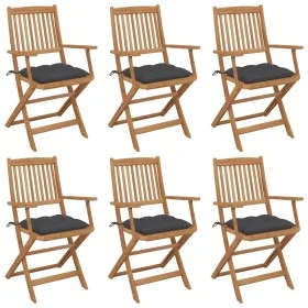 Folding garden chairs 6 pcs solid acacia wood and cushions by vidaXL, Garden chairs - Ref: Foro24-3074955, Price: 335,27 €, D...