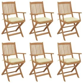 6 pcs folding garden chairs and solid acacia wood cushions by vidaXL, Garden chairs - Ref: Foro24-3074957, Price: 346,69 €, D...
