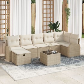Conjunto de Sofás de Jardín de 8 Piezas con Cojines Beige Ratán Poliéster by , Outdoor sofas - Ref: Foro24-3359110, Price: 52...