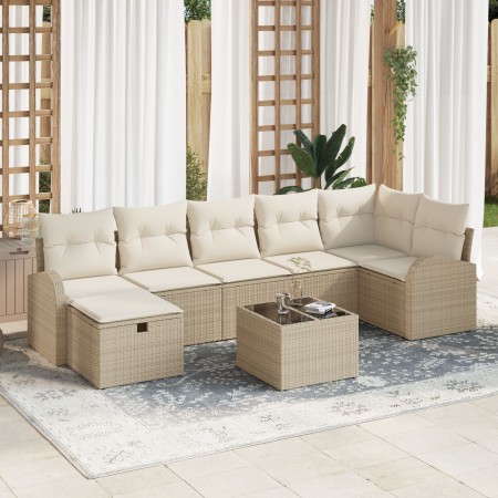 Conjunto de Sofás de Jardín de 8 Piezas con Cojines Beige Ratán Poliéster by , Outdoor sofas - Ref: Foro24-3359110, Price: 52...