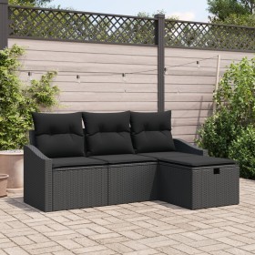 Juego de Sofá de Jardín de 4 Piezas con Cojines Negro Ratán Sintético by , Outdoor sofas - Ref: Foro24-3359252, Price: 271,35...