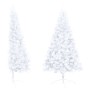 Medio árbol de Navidad con luces y bolas blanco 240 cm