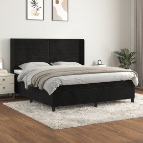 Cama box spring con colchón terciopelo negro 180x200 cm en Camas y somieres | Comprar online en Foro24
