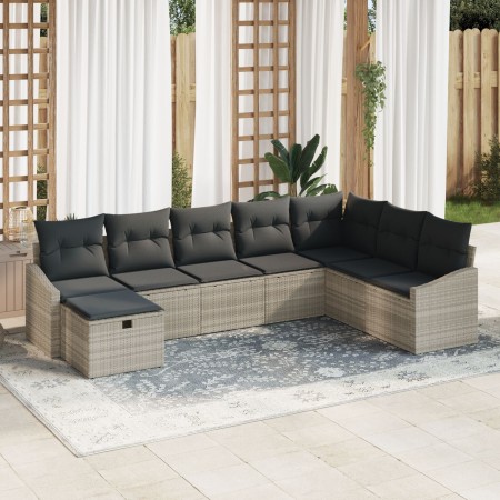 Conjunto de Sofás de Jardín de 8 Piezas con Cojines en Ratán Poliéster Gris Claro by , Outdoor sofas - Ref: Foro24-3359331, P...