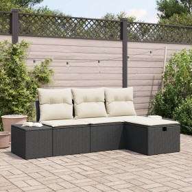 Juego de Sofá de Jardín de 4 Piezas con Cojines Poliratán Negro de , Sofás de exterior - Ref: Foro24-3359346, Precio: 275,24 €