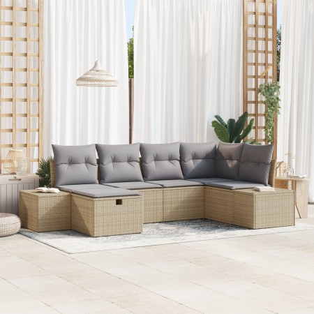 Juego de Sofá de Jardín de 6 Piezas con Cojines Beige Ratán Poli von , Outdoor-Sofas - Ref: Foro24-3359379, Preis: 425,68 €, ...