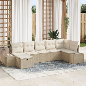 Conjunto de Sofás de Jardín de 7 Piezas con Cojines Beige Ratan Poliéster by , Outdoor sofas - Ref: Foro24-3359400, Price: 48...