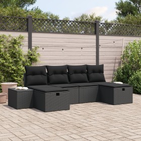 Juego de Sofá de Jardín de 6 Piezas con Cojines Negro Ratán Polipropileno von , Outdoor-Sofas - Ref: Foro24-3359422, Preis: 3...