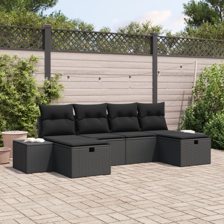 Juego de Sofá de Jardín de 6 Piezas con Cojines Negro Ratán Polipropileno by , Outdoor sofas - Ref: Foro24-3359422, Price: 39...