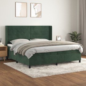 Cama box spring con colchón terciopelo verde oscuro 200x200 cm Cama box spring con colchón terciopelo verde oscuro 200x200 cm