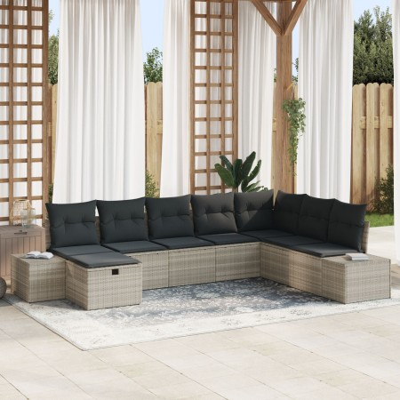 Juego de Sofá de Jardín de 8 Piezas con Cojines Ratán Poliéster Gris Claro by , Outdoor sofas - Ref: Foro24-3359431, Price: 5...