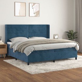 Cama box spring con colchón terciopelo azul oscuro 200x200 cm Cama box spring con colchón terciopelo azul oscuro 200x200 cm