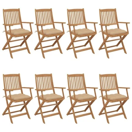 8 pcs folding garden chairs and solid acacia wood cushions by vidaXL, Garden chairs - Ref: Foro24-3074985, Price: 468,44 €, D...