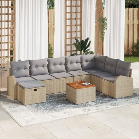 Juego de Sofás de Jardín de 9 Piezas con Cojines Beige de Ratán Sintético by , Outdoor sofas - Ref: Foro24-3359525, Price: 54...