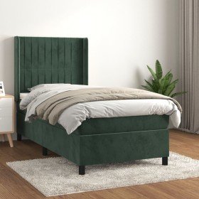 Cama box spring con colchón terciopelo verde oscuro 80x200 cm Cama box spring con colchón terciopelo verde oscuro 80x200 cm