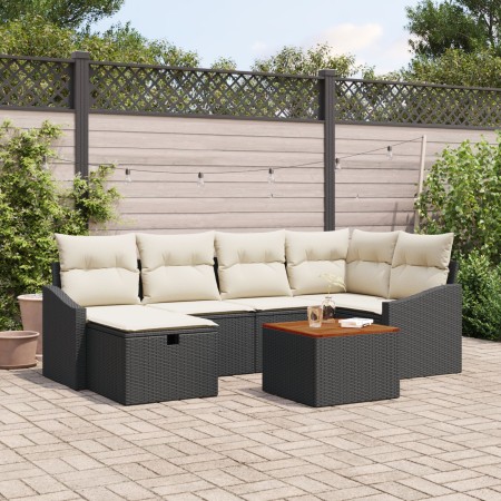 Juego de Sofás de Jardín de 7 Piezas con Cojines Negro Ratán Poliéster von , Outdoor-Sofas - Ref: Foro24-3359565, Preis: 423,...