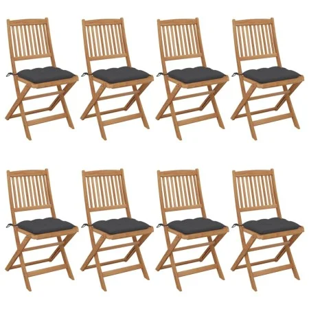 8 pcs folding garden chairs and solid acacia wood cushions by vidaXL, Garden chairs - Ref: Foro24-3075036, Price: 395,25 €, D...