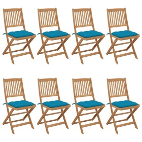 8 pcs folding garden chairs and solid acacia wood cushions by vidaXL, Garden chairs - Ref: Foro24-3075040, Price: 403,46 €, D...