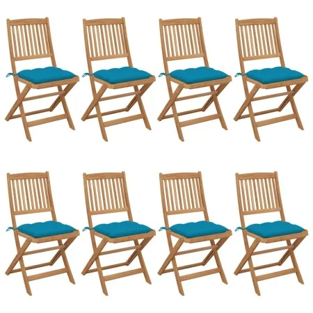 8 pcs folding garden chairs and solid acacia wood cushions by vidaXL, Garden chairs - Ref: Foro24-3075040, Price: 396,41 €, D...
