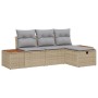 Conjunto de Sofá de Jardín de 4 Piezas con Cojines Beige de Ratán Poliéster de , Sofás de exterior - Ref: Foro24-3359617, Pre...