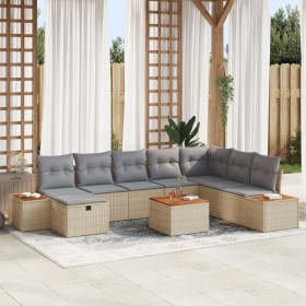 Juego de Sofá de Jardín de 9 Piezas con Cojines Beige Poliratán by , Outdoor sofas - Ref: Foro24-3359662, Price: 573,83 €, Di...