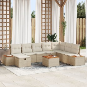 Conjunto de Sofás de Jardín de 9 Piezas con Cojines Beige Ratán Poliéster by , Outdoor sofas - Ref: Foro24-3359663, Price: 62...
