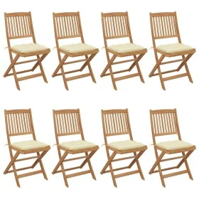 8 pcs folding garden chairs and solid acacia wood cushions by vidaXL, Garden chairs - Ref: Foro24-3075038, Price: 375,15 €, D...