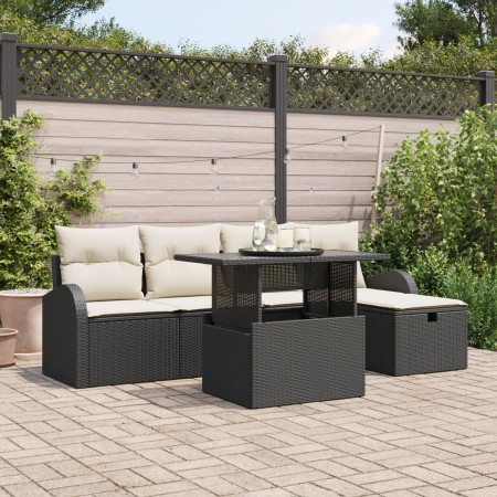 Juego de Sofá de Jardín de 6 Piezas con Cojines Ratán Poliéster Negro by , Outdoor sofas - Ref: Foro24-3359744, Price: 408,02...