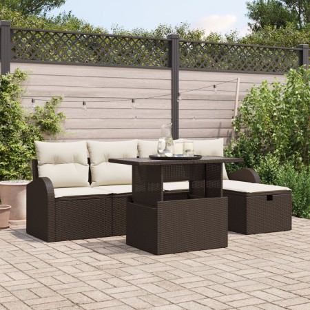 Juego de Sofás de Jardín de 6 Piezas con Cojines Marrón Rattan Poli by , Outdoor sofas - Ref: Foro24-3359745, Price: 418,48 €...