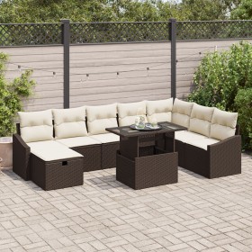 Conjunto de Sofá de Jardín de 9 Piezas con Cojines Marrón de Poliratán by , Outdoor sofas - Ref: Foro24-3359855, Price: 632,2...