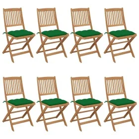 8 pcs folding garden chairs and solid acacia wood cushions by vidaXL, Garden chairs - Ref: Foro24-3075041, Price: 356,76 €, D...