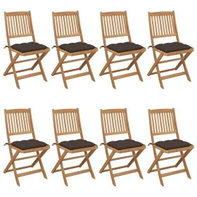 8 pcs folding garden chairs and solid acacia wood cushions by vidaXL, Garden chairs - Ref: Foro24-3075044, Price: 376,25 €, D...