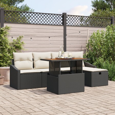 Conjunto de Sofás de Jardín de 6 Piezas con Cojines de Ratán Poliéster Negro von , Outdoor-Sofas - Ref: Foro24-3360016, Preis...