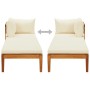 Lounger 1 armrest with cream cushions solid acacia wood by vidaXL, Modular outdoor sofas - Ref: Foro24-316313, Price: 205,72 ...