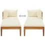 Lounger 1 armrest with cream cushions solid acacia wood by vidaXL, Modular outdoor sofas - Ref: Foro24-316313, Price: 193,75 ...