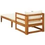Sonnenliege mit cremefarbenen Kissen aus massivem Akazienholz von vidaXL, Modulare Sofas für den Außenbereich - Ref: Foro24-3...