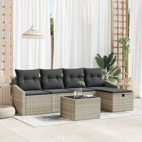 Juego de Sofá de Jardín de 6 Piezas con Cojines de Ratán Gris Claro by , Outdoor sofas - Ref: Foro24-3360603, Price: 394,35 €...