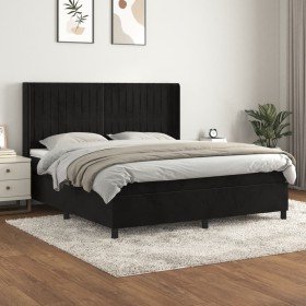 Cama box spring con colchón terciopelo negro 180x200 cm Cama box spring con colchón terciopelo negro 180x200 cm
