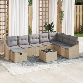 Conjunto de Sofá de Jardín de 9 Piezas con Cojines Beige Ratán Poliéster de , Sofás de exterior - Ref: Foro24-3360671, Precio...