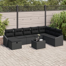 Juego de sofá de jardín de 9 piezas con cojines negro ratán sintético von , Outdoor-Sofas - Ref: Foro24-3360674, Preis: 577,1...