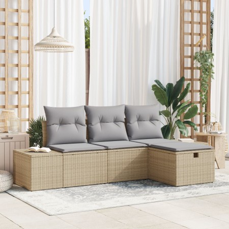Juego de Sofá de Jardín de 4 Piezas con Cojines Beige de Ratán Sintético de , Sofás de exterior - Ref: Foro24-3360681, Precio...