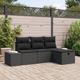 Juego de Sofá de Jardín de 4 Piezas con Cojines de Ratán Negro by , Outdoor sofas - Ref: Foro24-3360684, Price: 308,94 €, Dis...